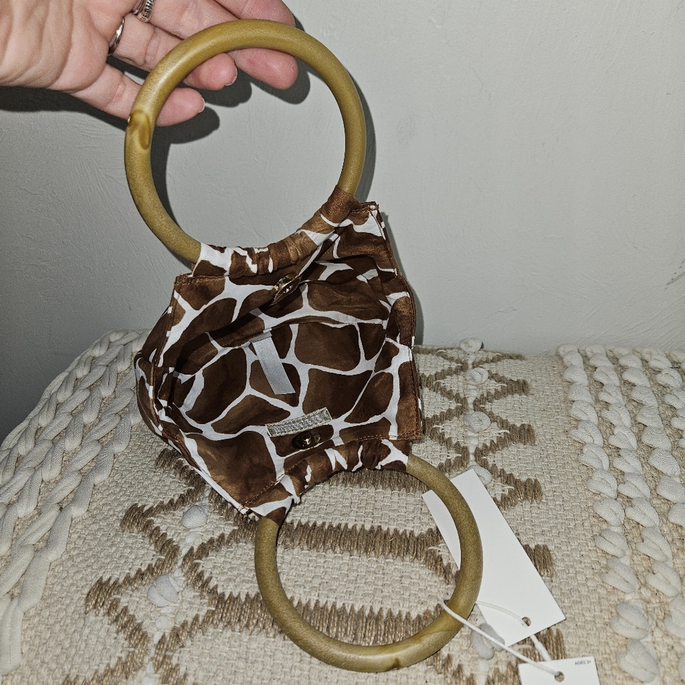 NWT! Janie and Jack Girls Purse Giraffe Wooden Ring Handle Animal Print NEW - Picture 6 of 12